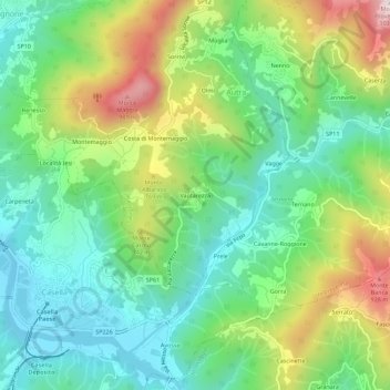 Mappa topografica Vaccarezza, altitudine, rilievo