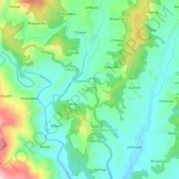 Mappa topografica Dangoli, altitudine, rilievo