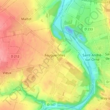 Mappa topografica Feuguerolles, altitudine, rilievo