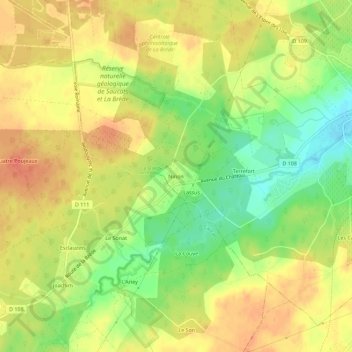 Mappa topografica Ninon, altitudine, rilievo
