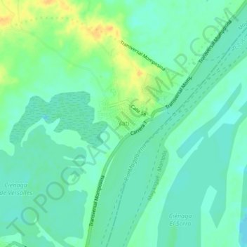 Mappa topografica Yatí, altitudine, rilievo