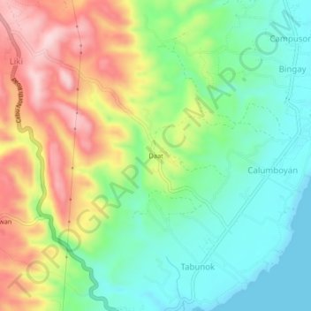 Mappa topografica Daat, altitudine, rilievo