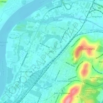 Mappa topografica Boyce, altitudine, rilievo