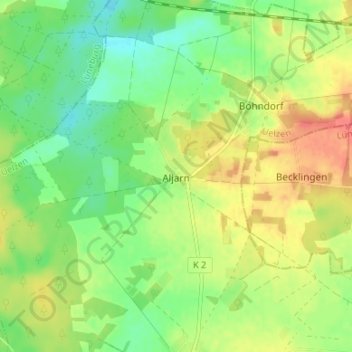 Mappa topografica Aljarn, altitudine, rilievo