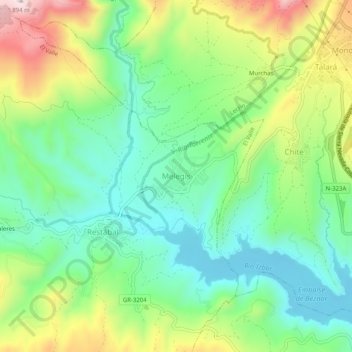 Mappa topografica Melegís, altitudine, rilievo