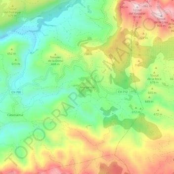 Mappa topografica Margarida, altitudine, rilievo