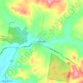 Mappa topografica Warialda, altitudine, rilievo