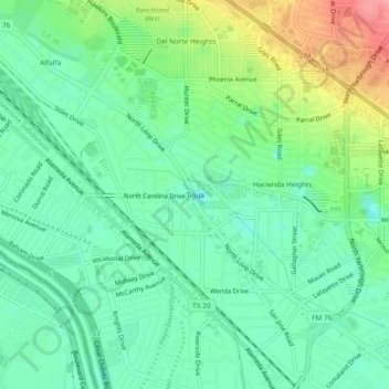 Mappa topografica Tigua, altitudine, rilievo