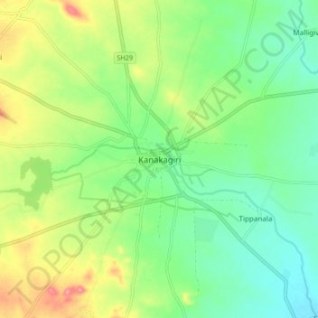 Mappa topografica Kanakagiri, altitudine, rilievo