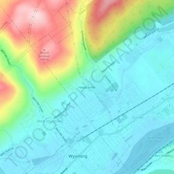 Mappa topografica Happy Valley, altitudine, rilievo
