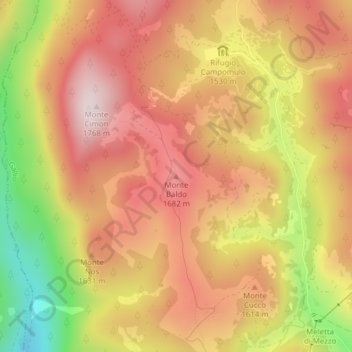 Mappa topografica Monte Baldo, altitudine, rilievo
