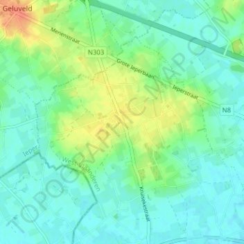 Mappa topografica Kruiseke, altitudine, rilievo