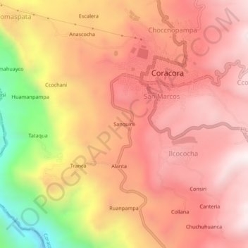 Mappa topografica Sanquini, altitudine, rilievo