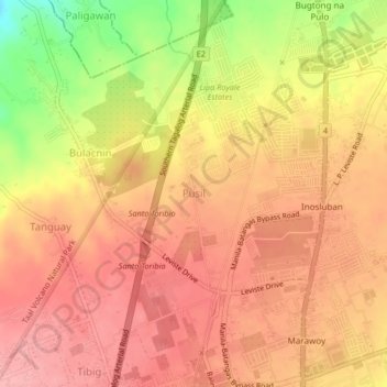 Mappa topografica Pusil, altitudine, rilievo