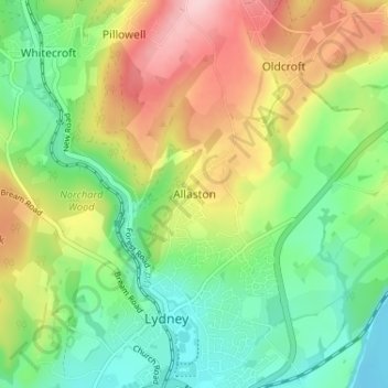 Mappa topografica Allaston, altitudine, rilievo
