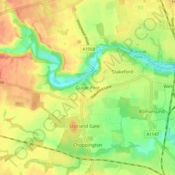 Mappa topografica Guide Post, altitudine, rilievo