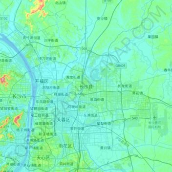 Mappa topografica 长沙县, altitudine, rilievo