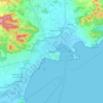 Mappa topografica Eivissa, altitudine, rilievo