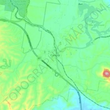 Mappa topografica Cooroy, altitudine, rilievo