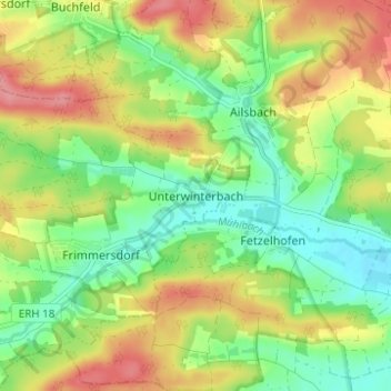 Mappa topografica Unterwinterbach, altitudine, rilievo