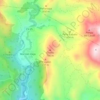 Mappa topografica Chimo, altitudine, rilievo