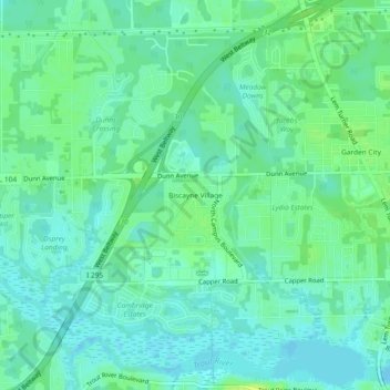 Mappa topografica Biscayne Village, altitudine, rilievo