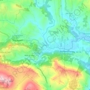 Mappa topografica Freixial, altitudine, rilievo