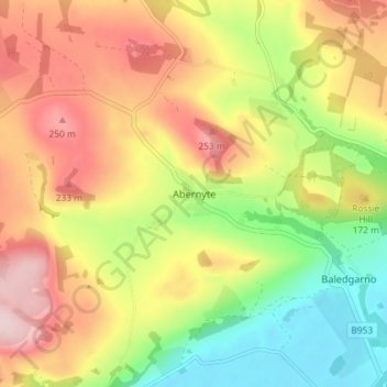 Mappa topografica Abernyte, altitudine, rilievo