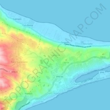Mappa topografica Sperone, altitudine, rilievo
