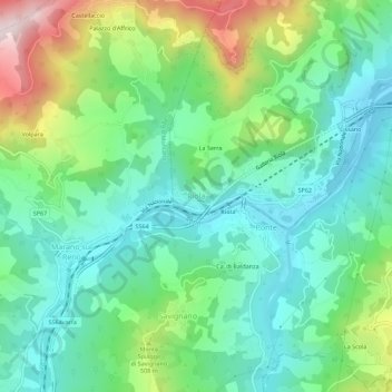 Mappa topografica Riola, altitudine, rilievo