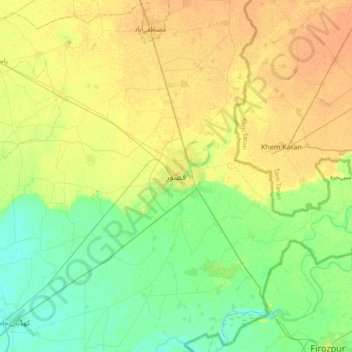 Mappa topografica Kasur, altitudine, rilievo