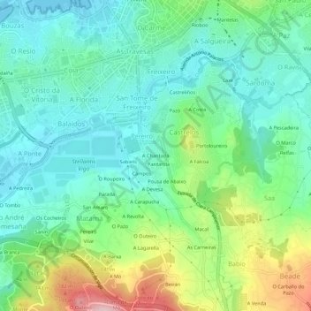 Mappa topografica A Chantada, altitudine, rilievo