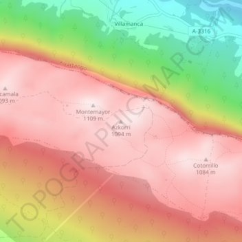 Mappa topografica Azkorri, altitudine, rilievo