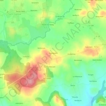 Mappa topografica Kerlagadec, altitudine, rilievo