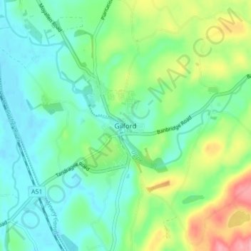 Mappa topografica Gilford, altitudine, rilievo