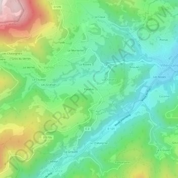 Mappa topografica Pouillas, altitudine, rilievo