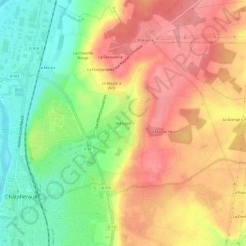 Mappa topografica Antoigné, altitudine, rilievo