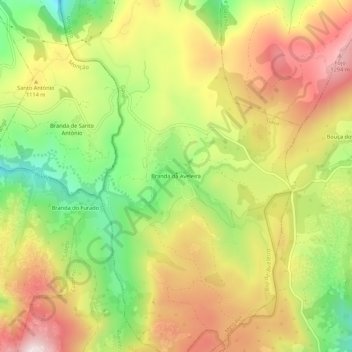 Mappa topografica Branda da Aveleira, altitudine, rilievo
