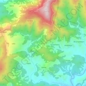 Mappa topografica batgal, altitudine, rilievo