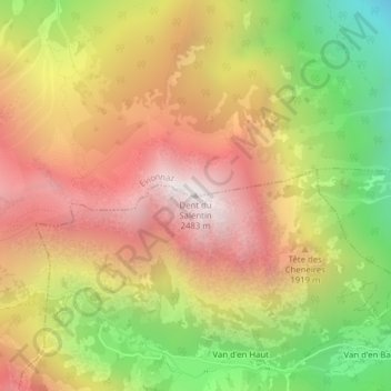 Mappa topografica Dent du Salentin, altitudine, rilievo