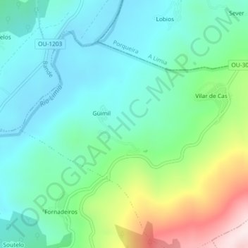 Mappa topografica Albariño, altitudine, rilievo
