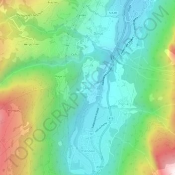 Mappa topografica Clugin, altitudine, rilievo