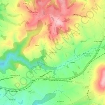 Mappa topografica Le Bruel, altitudine, rilievo