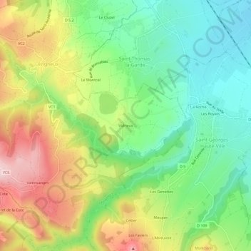 Mappa topografica Vidrieux, altitudine, rilievo