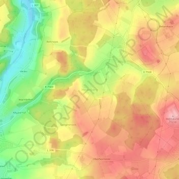 Mappa topografica Hedelberg, altitudine, rilievo