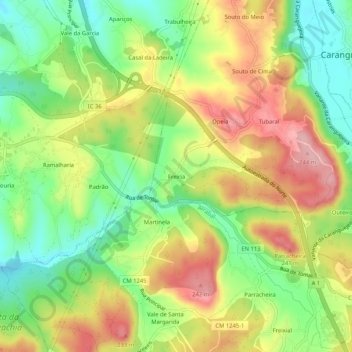 Mappa topografica Freiria, altitudine, rilievo