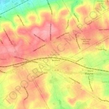 Mappa topografica Strafford, altitudine, rilievo