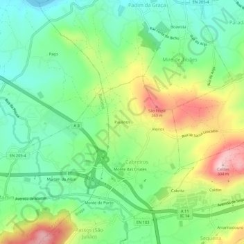 Mappa topografica Paulinos, altitudine, rilievo