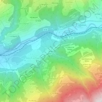 Mappa topografica Sangot, altitudine, rilievo