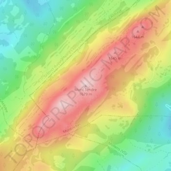 Mappa topografica Mont Tendre, altitudine, rilievo